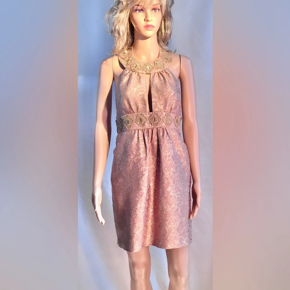 MILLY Gold Halter top Mini dress and cropped jacket Metallic Backless Size 4 - Picture 6 of 15